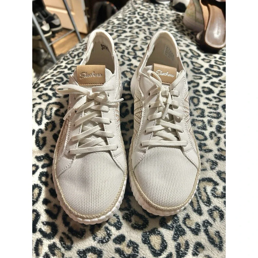 Sketchers Womens Wilshire Blvd Sneakers White & Tan Size 8 Casual Comfort Vegan - Picture 3 of 10